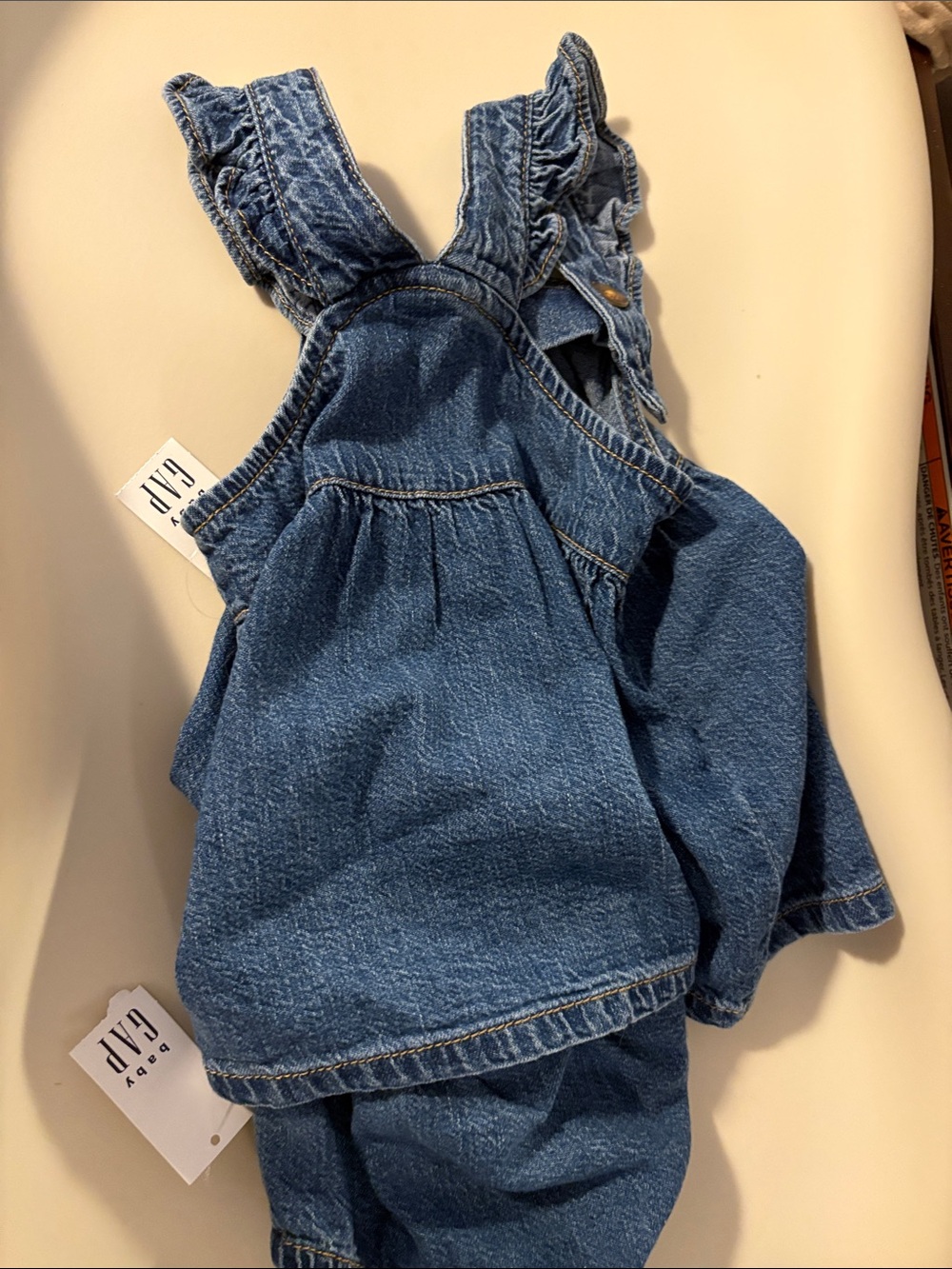 GAP Denim Blue Ruffle-Strap Overall Romper - Picture 6 of 6